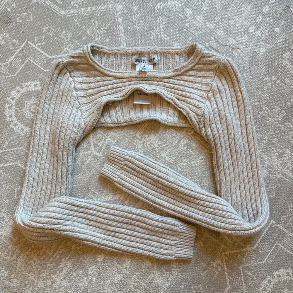 Urban Outfitters Shrug Sweater Womens Small Beige Ribbed Knit Bolero Cropped
